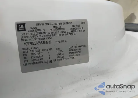 2009 Chevrolet Suburban 1500 Lt2 z USA, uszkodzony, nr VIN 1GNFK26389R267808